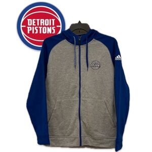 NWT [adidas] Detroit Pistons NBA Team Issue Blue/Gray Hooded Zip-Up Men’s Large